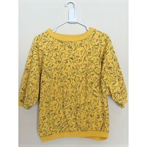 Vintage VTG Energie Yellow Allover Abstract Kitty Cat Crewneck Sweatshirt Medium
